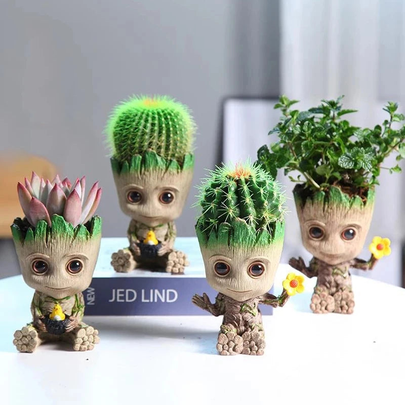 Macetas originales con forma de personaje animado, cactus y suculentas, decoración moderna