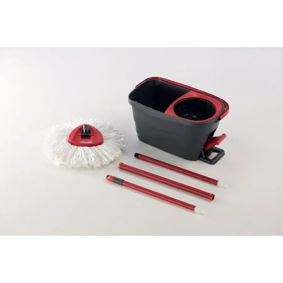 Set de cubeta y trapeador giratorio rojo para limpieza de pisos, accesorios desmontados