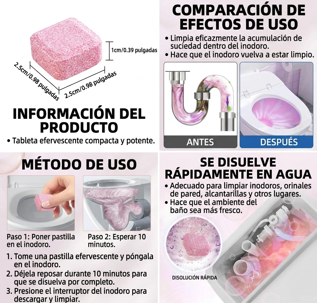 Pastillas Efervescentes para Limpieza de Inodoro - Limpiador Desinfectante y Eliminador de Manchas de Orina (Pack de 3 a 20 uds)