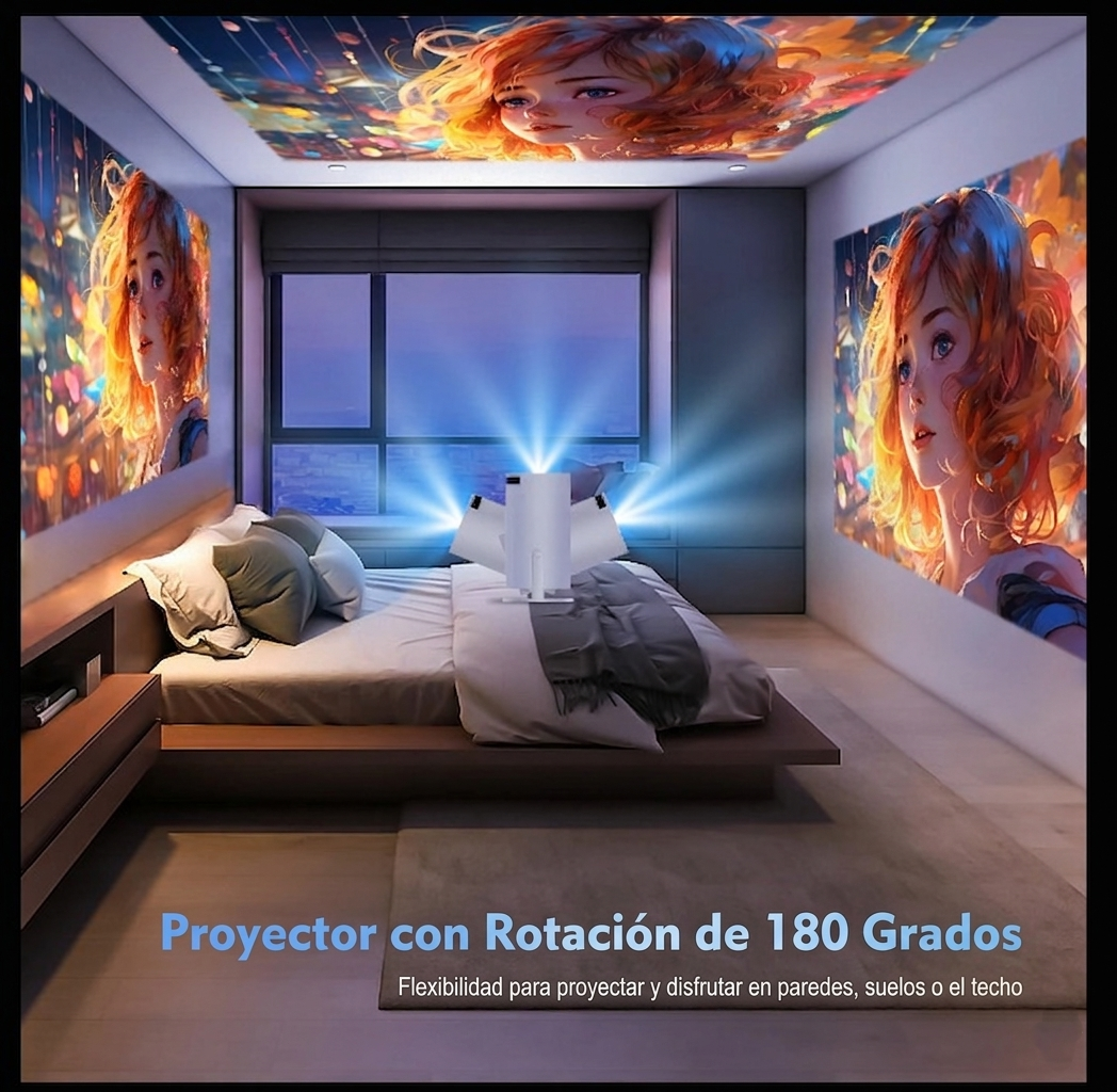 Proyector Portátil Android 14 4K - Cine en Casa 1080P con WiFi 6 y Bluetooth