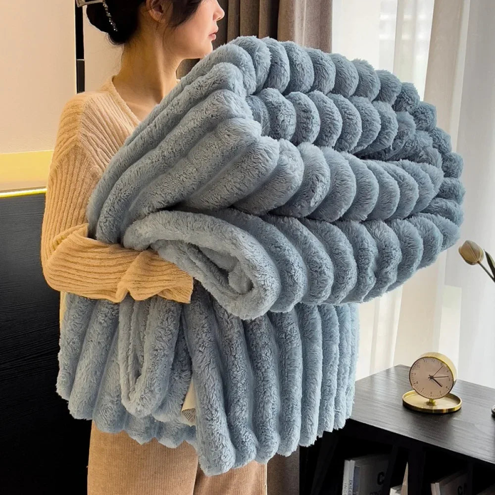 Manta de felpa azul acogedora para sofá o cama, ideal para decoración de hogar moderno