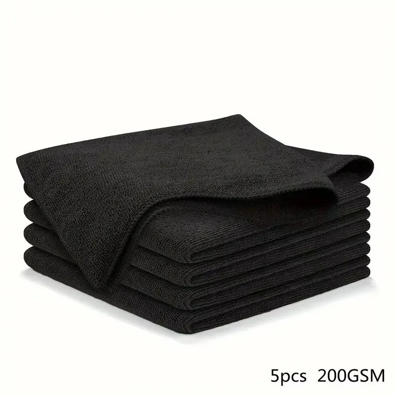 Set de 5 paños de microfibra negros ideales para limpieza del hogar, 200 GSM