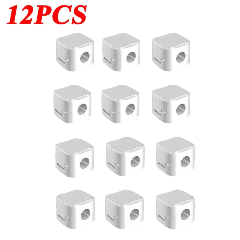 Set de 12 organizadores de cables autoadhesivos blancos para el hogar moderno