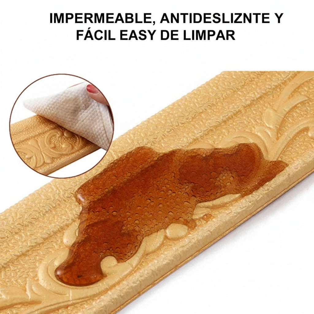 Tira decorativa beige impermeable y antideslizante para hogar, fácil de limpiar, con diseño en relieve.
