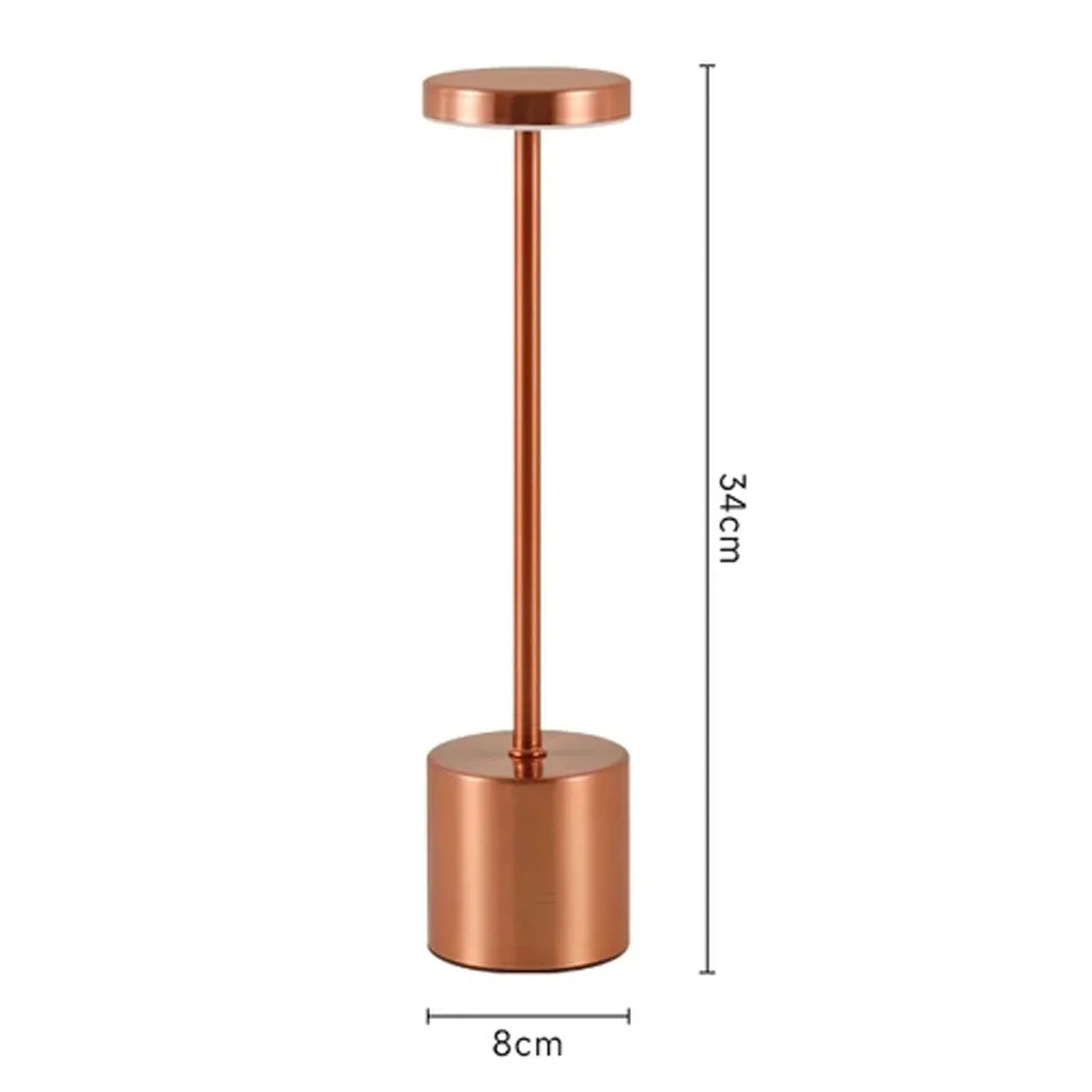 Lámpara LED de mesa color cobre, diseño moderno y minimalista, medidas 34x8cm