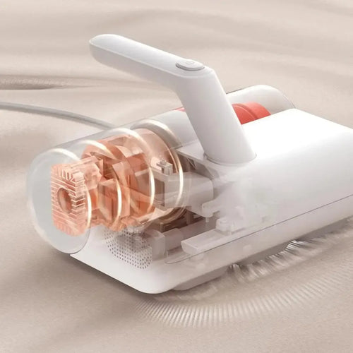 Aspiradora de mano blanca con tecnología avanzada, ideal para limpieza del hogar moderno.