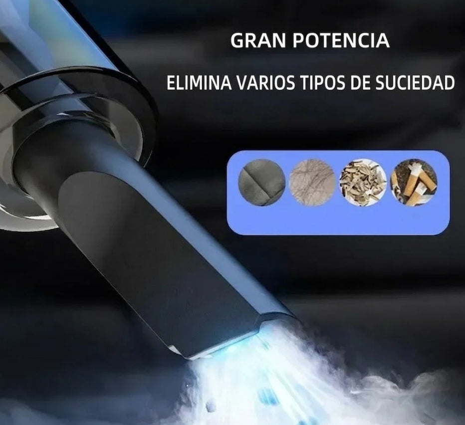 Aspiradora portátil potente limpiando suciedad, ideal para el hogar y eliminación de polvo.