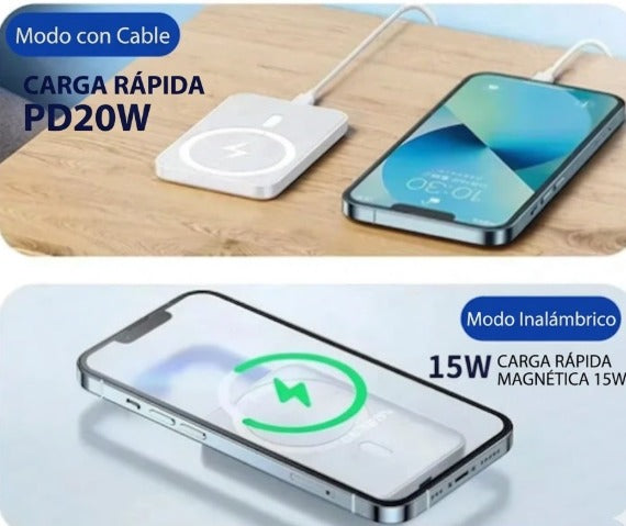 Cargador inalámbrico magnético y con cable para smartphone, carga rápida PD20W y 15W.